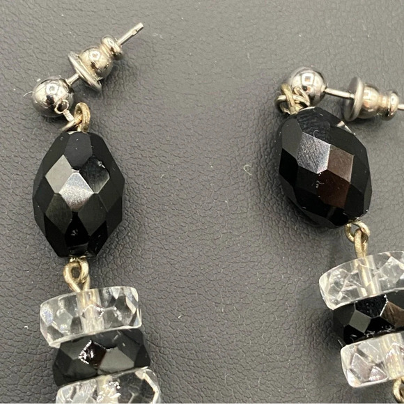 Jet Black Faceted Glass Beaded Dangly Earrings - Picture 3 of 9